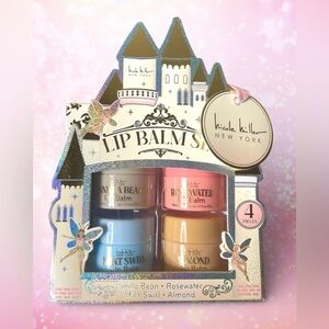 Nicole Miller Lip Balm Gift Set 4 Castle Flavored Mint Vanilla Almond Rose NIP